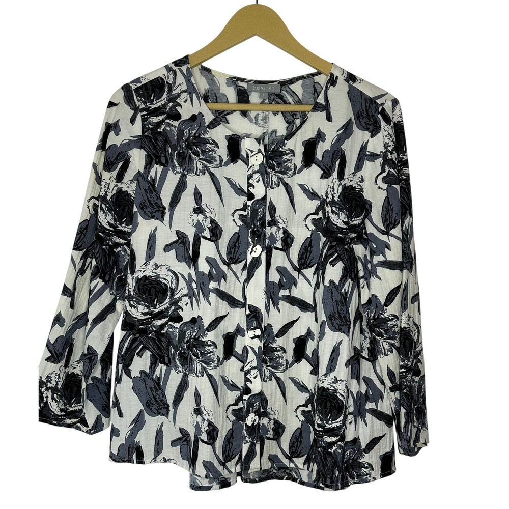 Habitat Floral Button Up Top‎ Womens Small Lagenlook, Artsy Art to Wear Casual